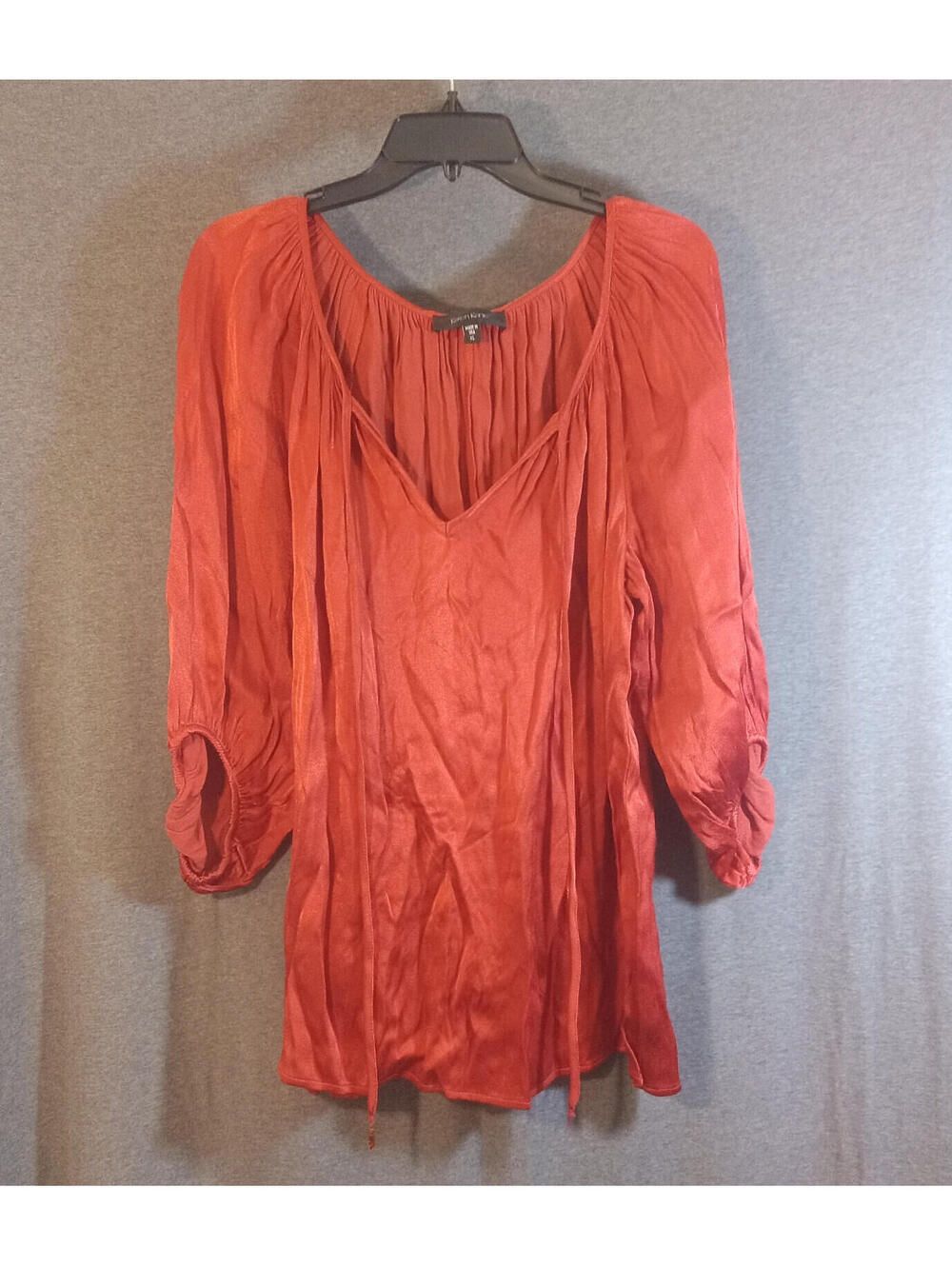 Karen Kane Blouse Top Womens Size XL Burnt Orange 3/4 Elastic Sleeve Tie Strings